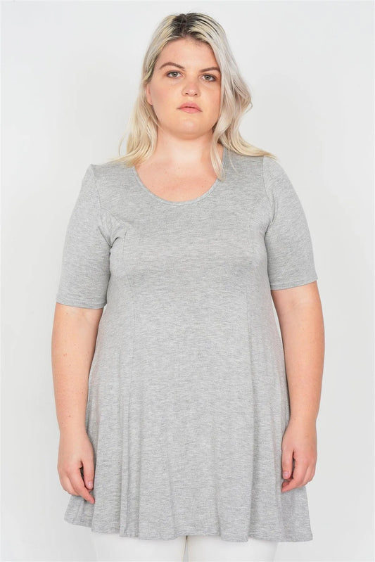 Grey Plus Size Solid Knit Tunic Top / 2-2-2 - Tasha Apparel Wholesale