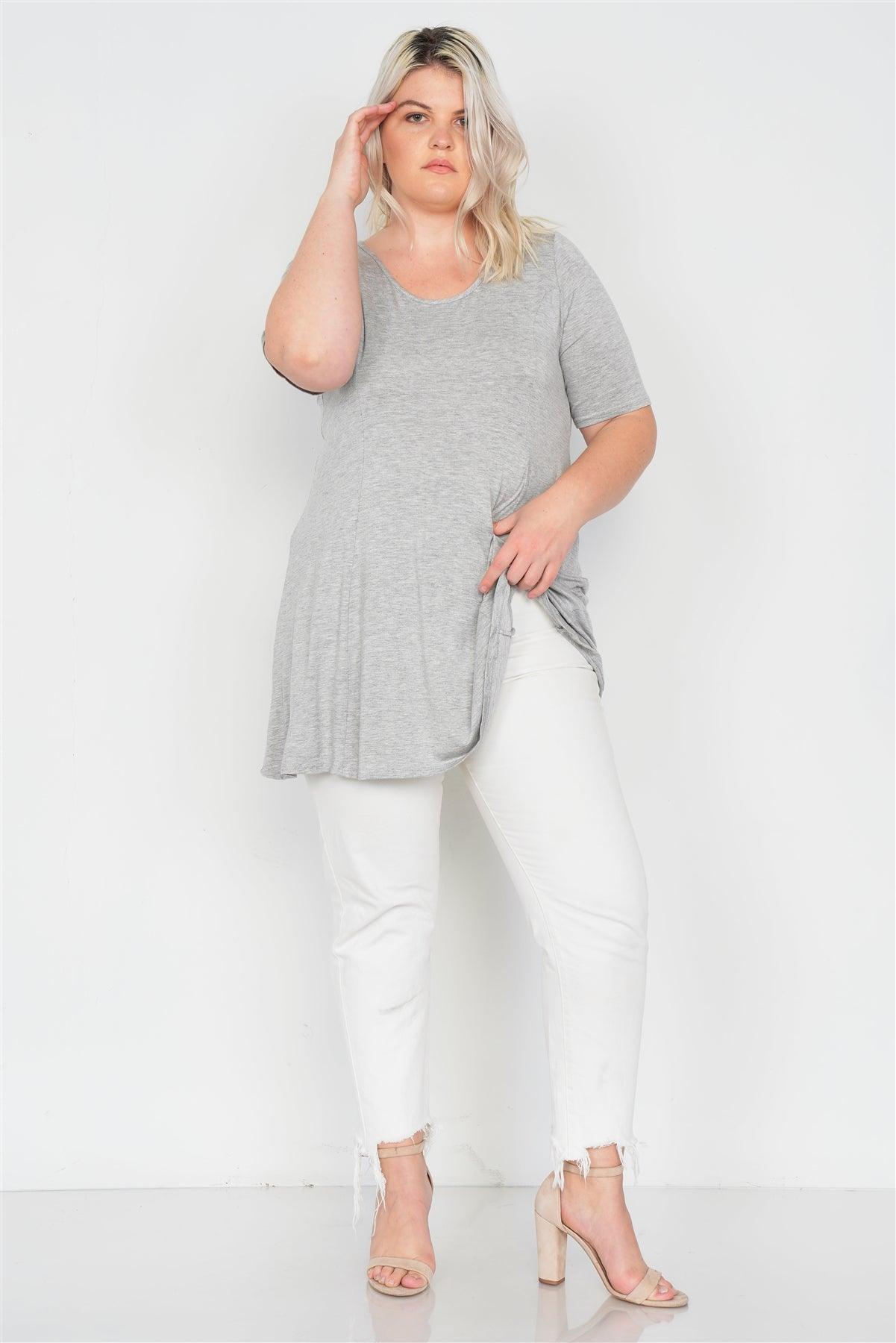 Grey Plus Size Solid Knit Tunic Top / 2-2-2