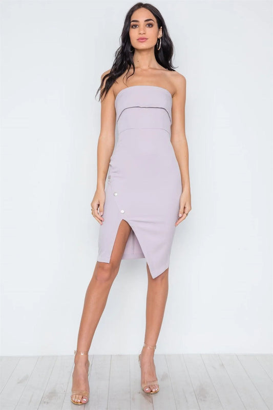 Lavender Strapless Asymmetrical Side Slit Mini Dress /3-2-1 - Tasha Apparel Wholesale