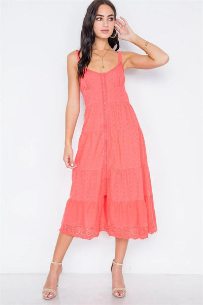 hook and eye midi dress Coral Hook Eye Closure Embroidery Midi Dress /2-2-2