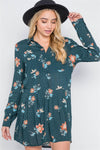 Hunter Green Floral Button-Front Shirt Dress /2-2-2