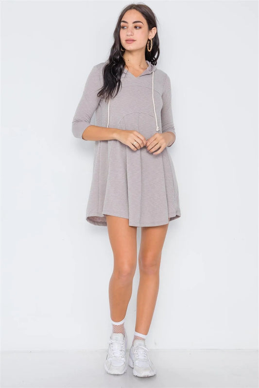 Sage 3/4 Sleeve Knit Hooded Mini Dress /1-2-2 - Tasha Apparel Wholesale