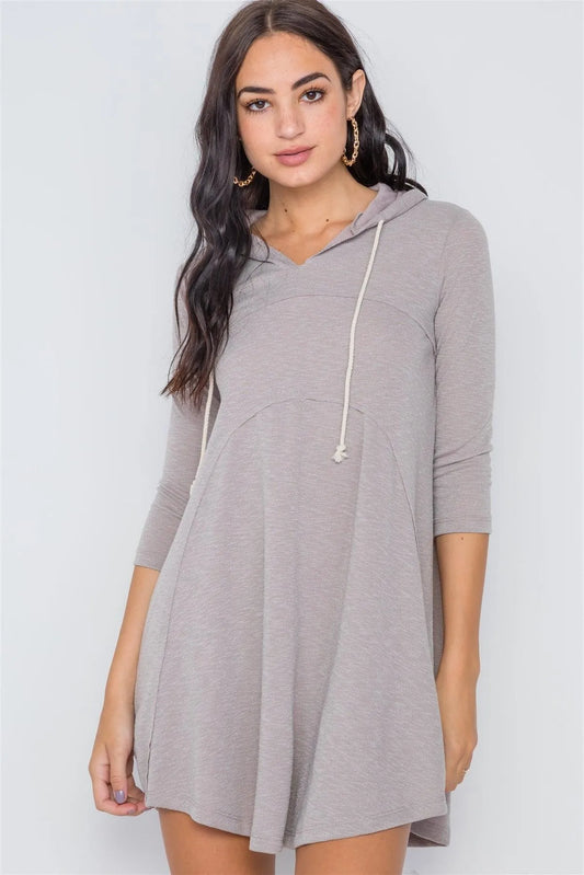 Sage 3/4 Sleeve Knit Hooded Mini Dress /2-2-2 - Tasha Apparel Wholesale