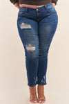 Plus Size Blue Low-Mid Rise Ripped Destroyed Denim Jeans /3-2-1