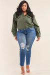 Plus Size Medium Blue Ripped Unstitched Hem Denim Jeans /2-2-2 - Tasha Apparel Wholesale