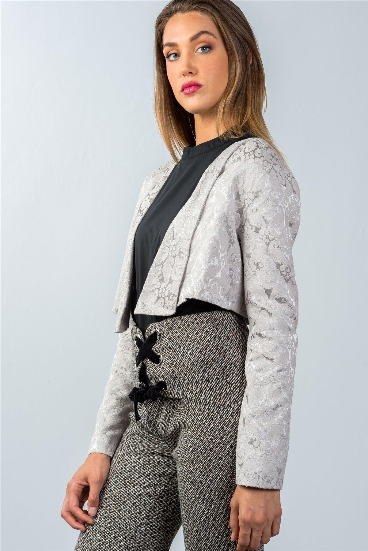 Taupe Paisley Textured Cropped Blazer / 2-2-2