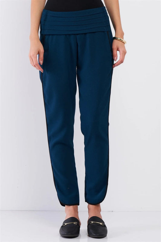 Teal Skinny Ankle Contrast Side Panel Pants /3-2-1 - Tasha Apparel Wholesale