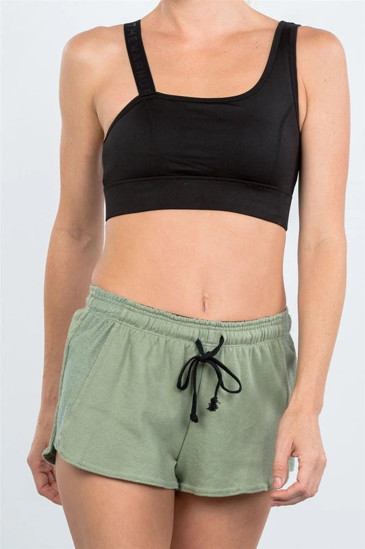 Avocado Contrast Drawstring Waist Shorts /3-2-1 - Tasha Apparel Wholesale