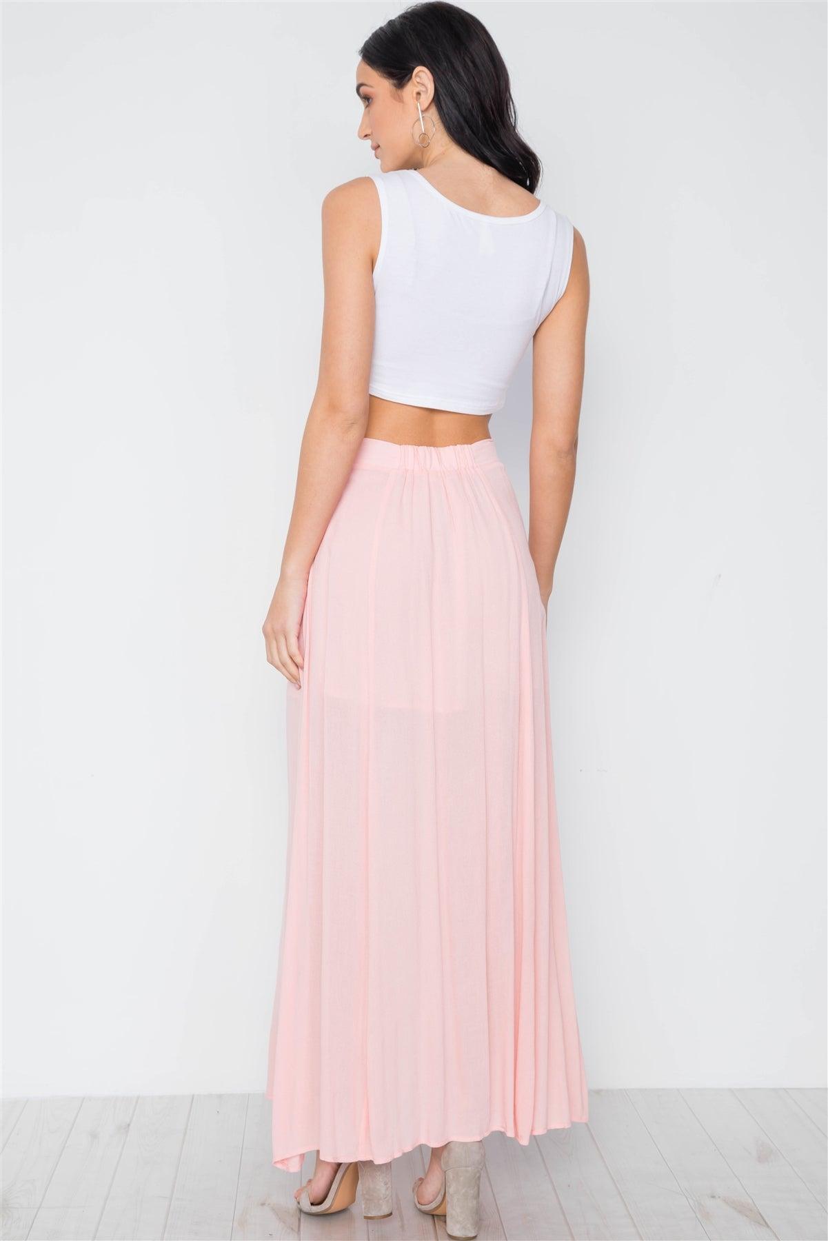 Pink Button-Front Maxi High Waist Skirt /3-2-1