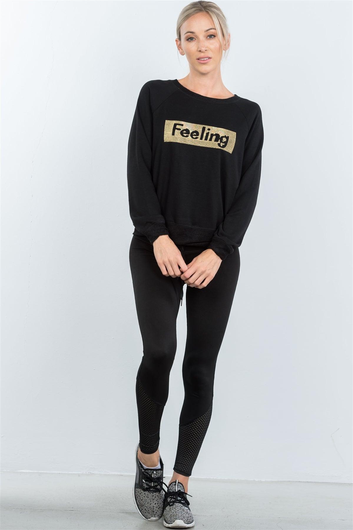 Black Graphic Front FEELING Sweater /3-2-1