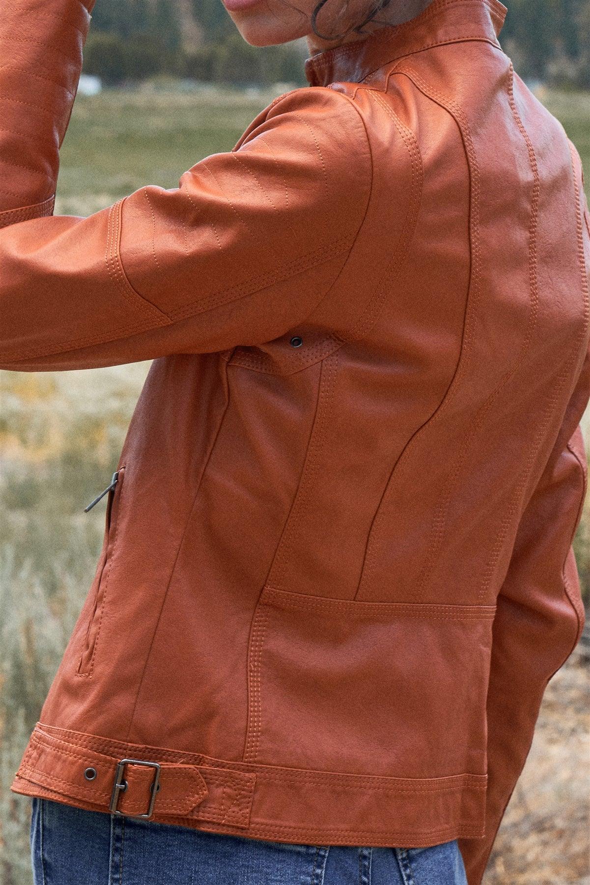 Rust Vegan Leather Long Sleeve Biker Jacket /1-1-1-1