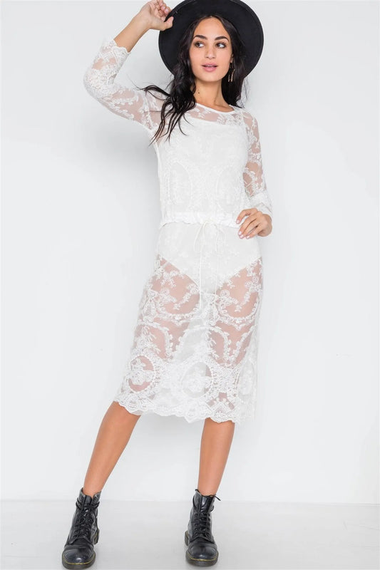 White Lace See Through Midi Dress /3-2-1 - Tasha Apparel Wholesale