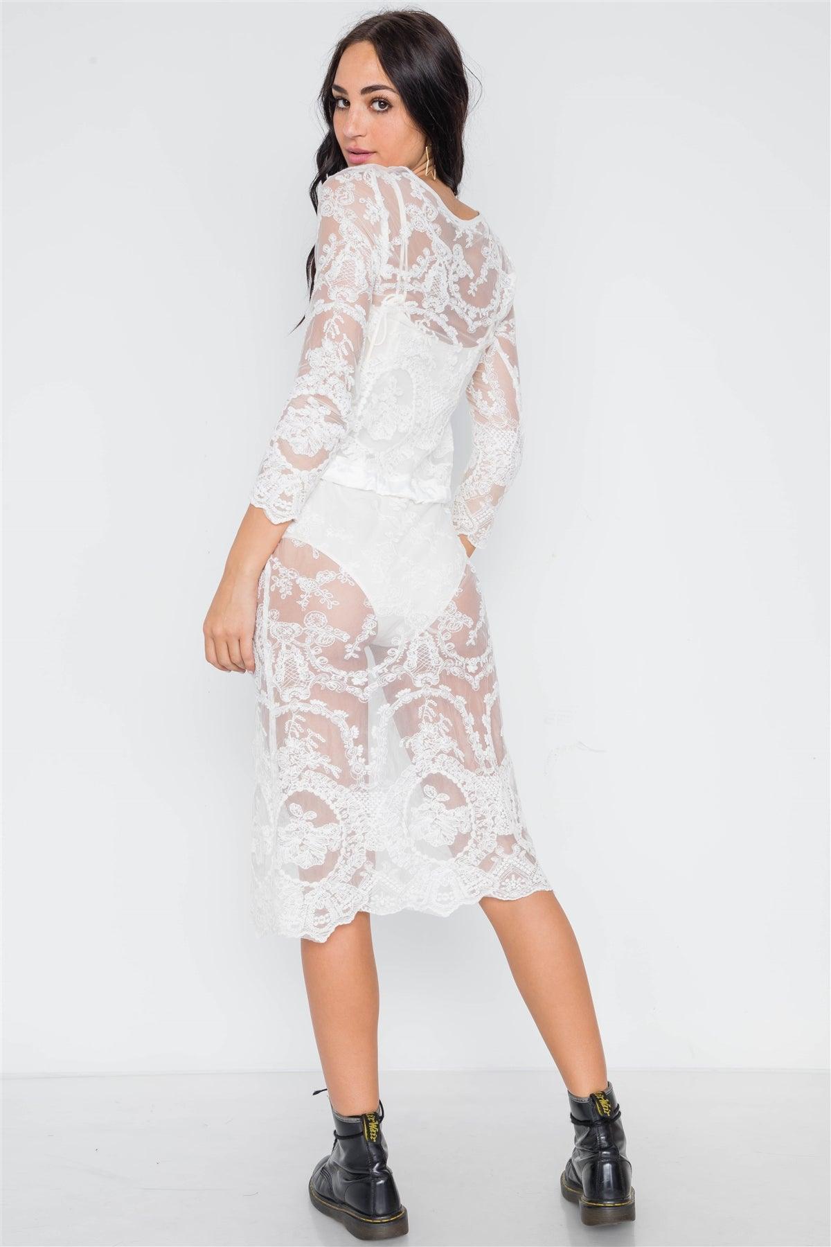 White Lace See Through Midi Dress /3-2-1