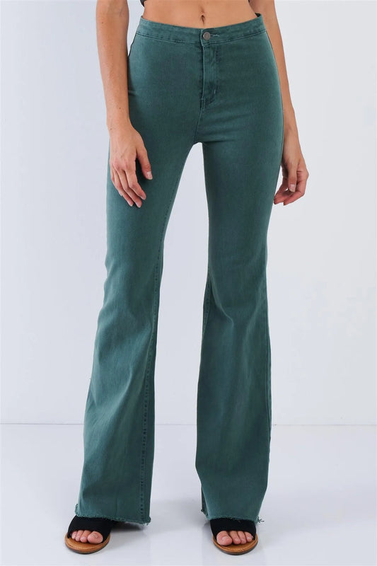 Olive High Waisted Bell Bottom Pants /3-2-1 - Tasha Apparel Wholesale