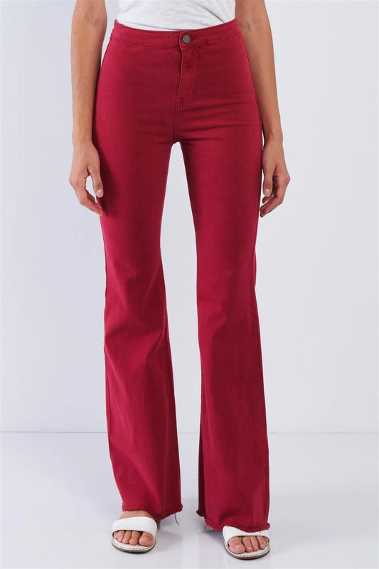 Red High Waisted Bell Bottom Pants /9-5-3 - Tasha Apparel Wholesale