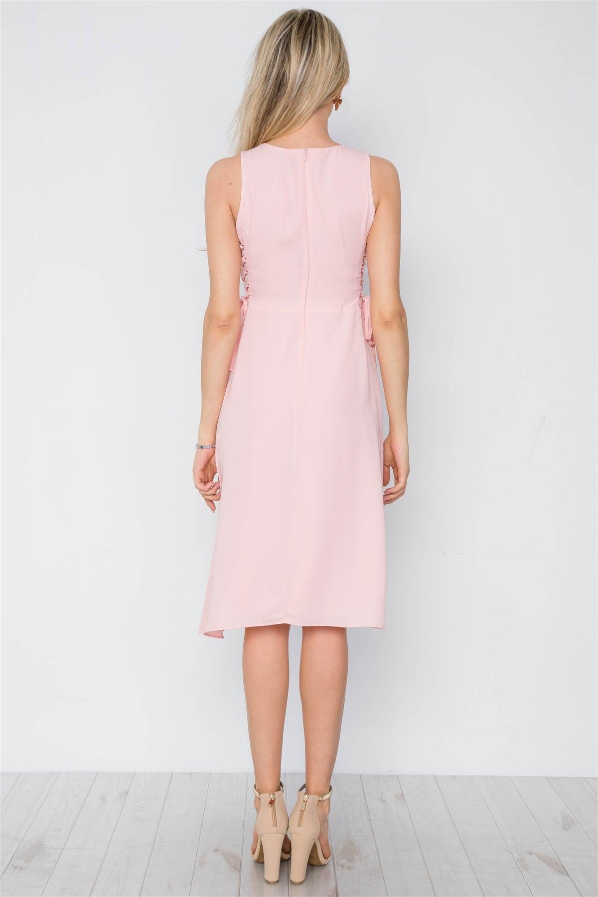 Blush Lace Up Sides Sleeveless Solid Midi Dress /1-2-2-1