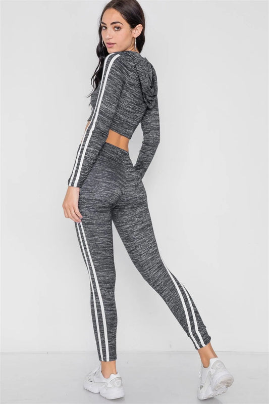 Black Heathered Crop Top Legging Two Piece Set /2-2-2 - Tasha Apparel Wholesale