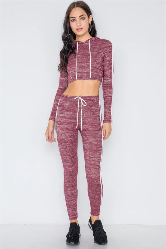 Red Heathered Crop Top Legging Two Piece Set /2-2-2 - Tasha Apparel Wholesale