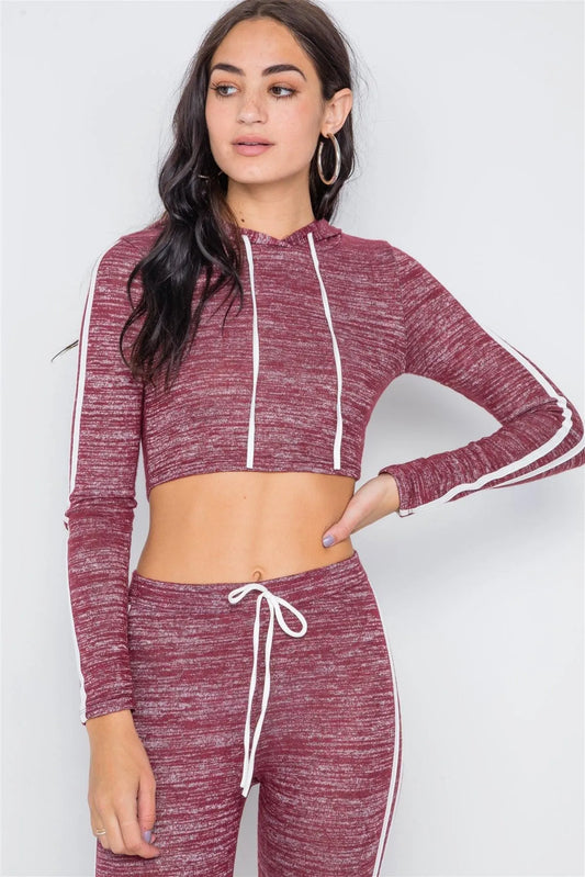Red Heathered Crop Top Legging Two Piece Set /3-3 - Tasha Apparel Wholesale