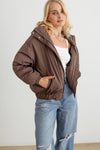 Chocolate Zip-Up Long Sleeve Puffer Jacket - Tasha Apparel Wholesale
