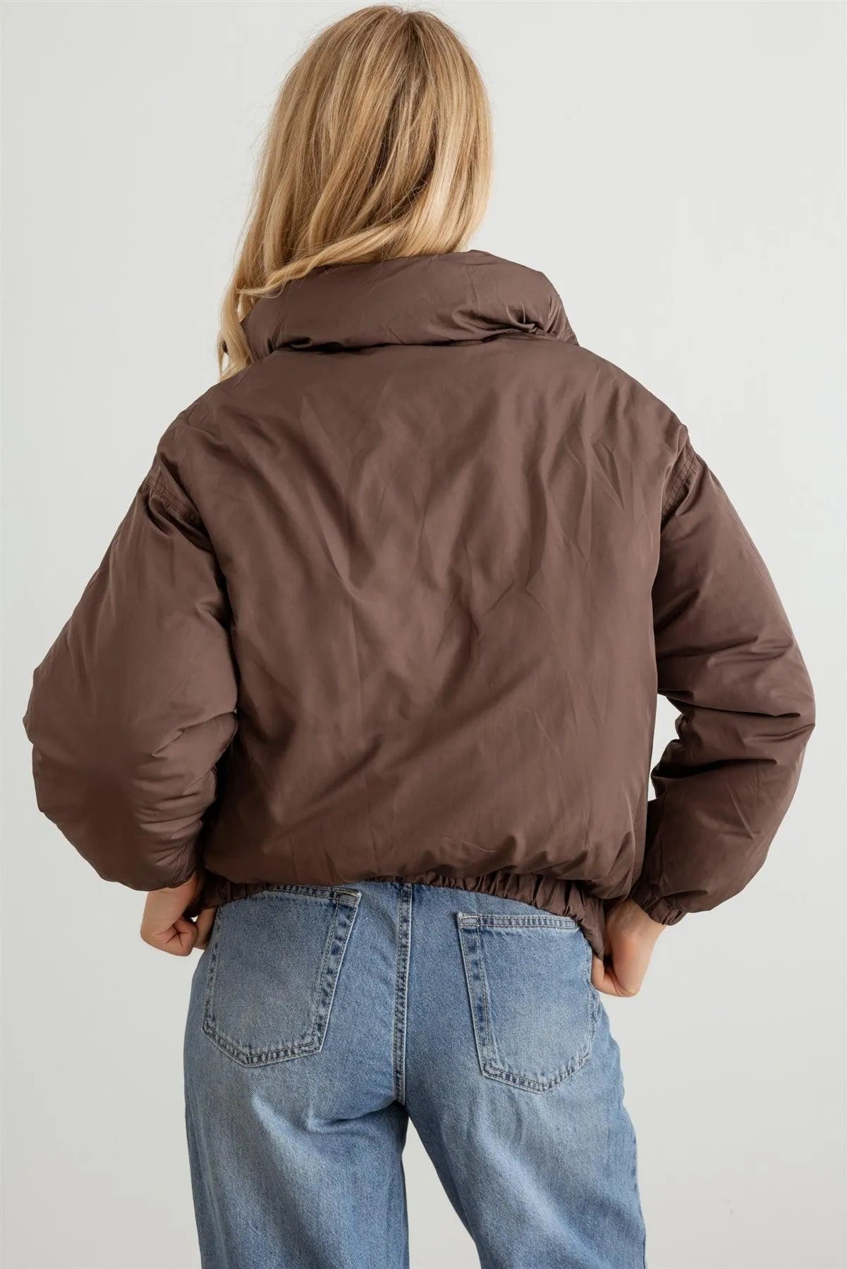 Chocolate Zip-Up Long Sleeve Puffer Jacket - Tasha Apparel Wholesale
