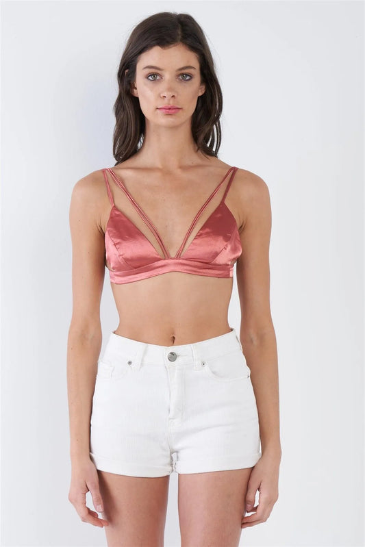 Silk Burnt Sienna Pink Strappy Bra /3-2-1 - Tasha Apparel Wholesale