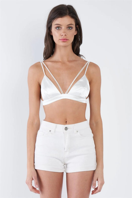 Off-White Silk Adjustable Cami Strappy Bra - Tasha Apparel Wholesale