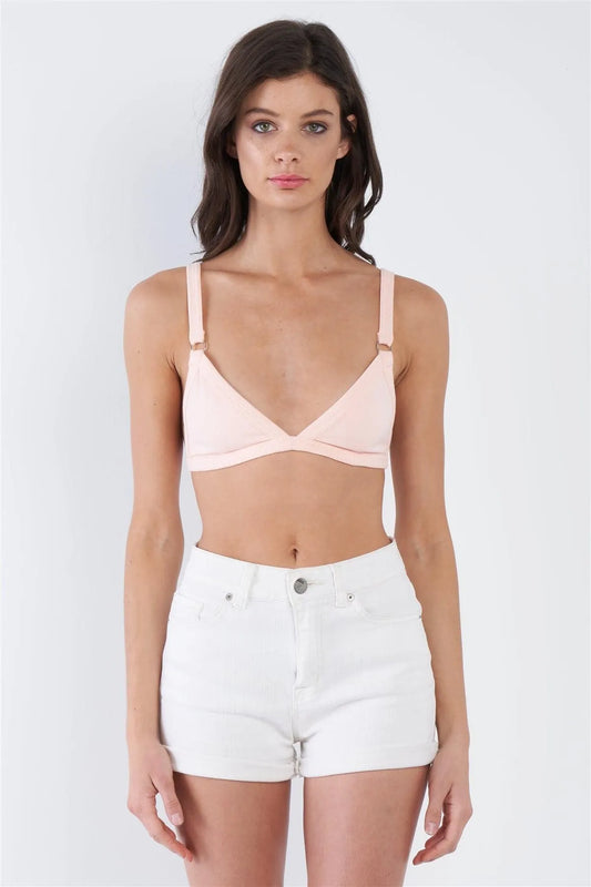 Light Peach Pink Cotton Bold Trim Clasp Back Bra /3-2-1 - Tasha Apparel Wholesale