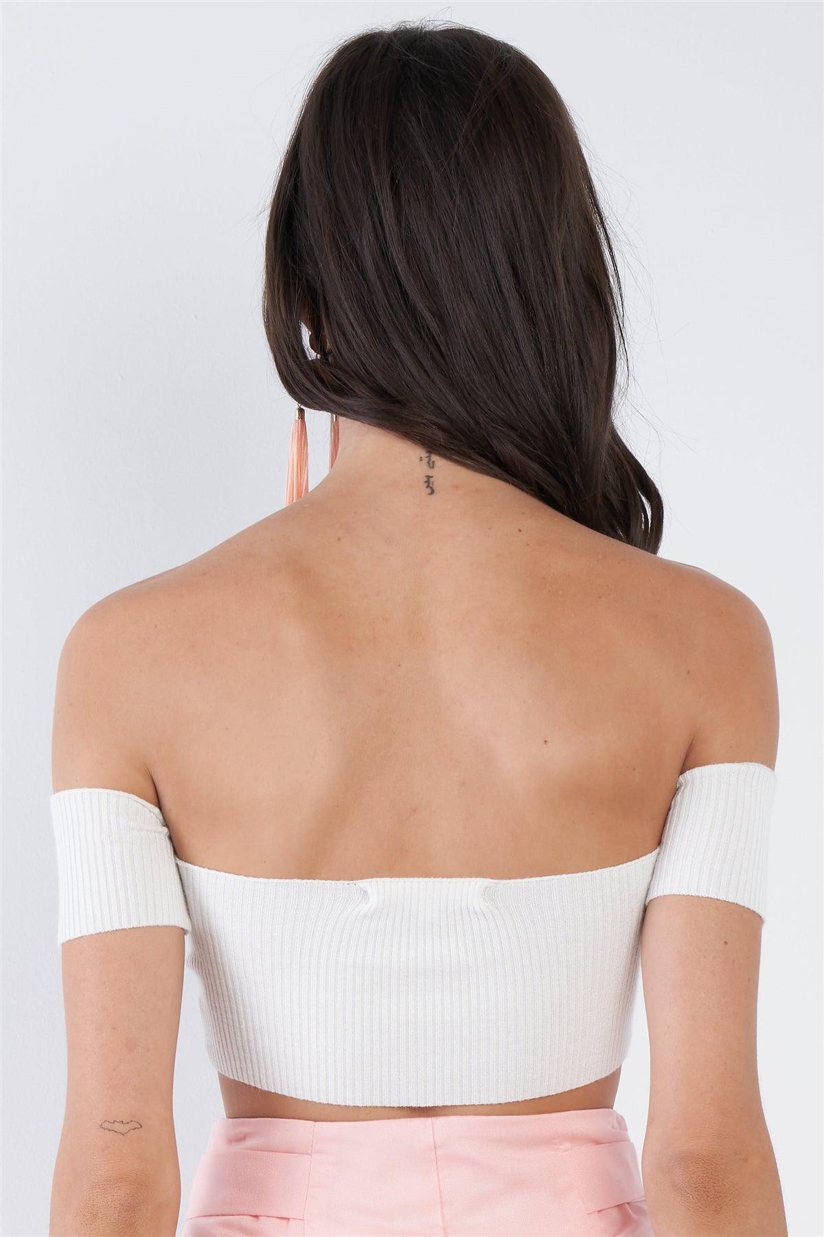 Off-White Off-The-Shoulder Ribbed Chic Crop Top /3-2-1