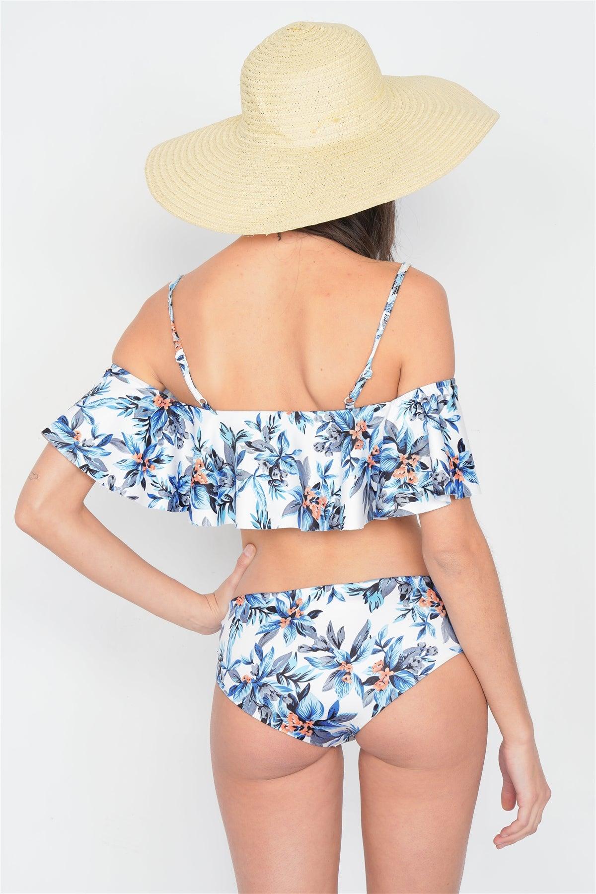 Blue Tropical Frill Cami & Mid-Rise Bikini Set  /3-2-1