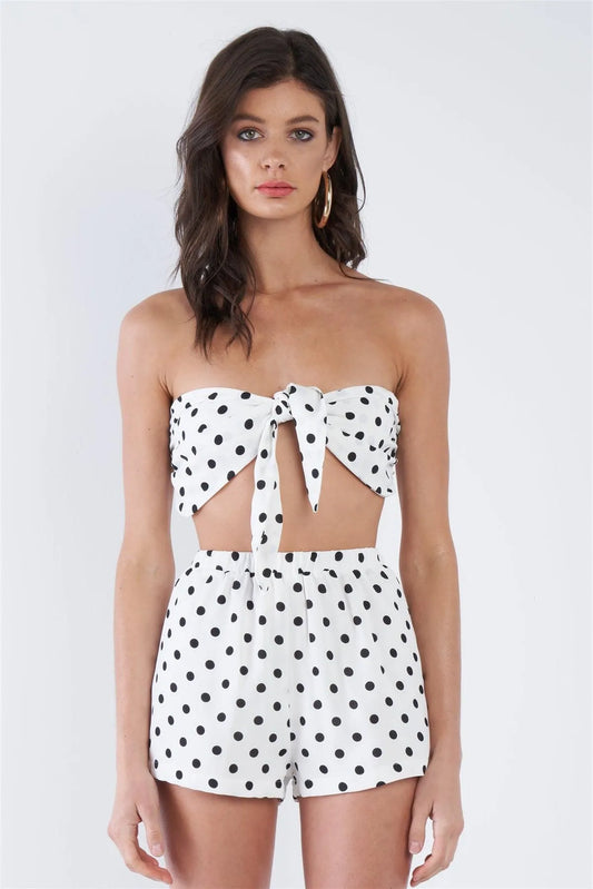 Off-White Black Polkadot Bandeau & Mini Chic Shorts Set /3-2-1 - Tasha Apparel Wholesale