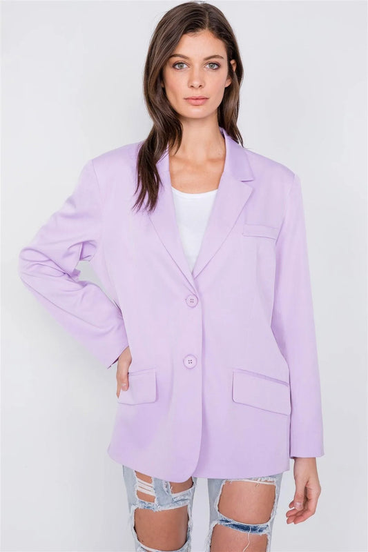 Lavender Relaxed Fit Boyfriend Casual Blazer Jacket - Tasha Apparel Wholesale