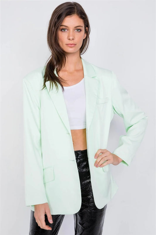 Mint Relaxed Fit Boyfriend Casual Blazer Jacket /3-2-1 - Tasha Apparel Wholesale