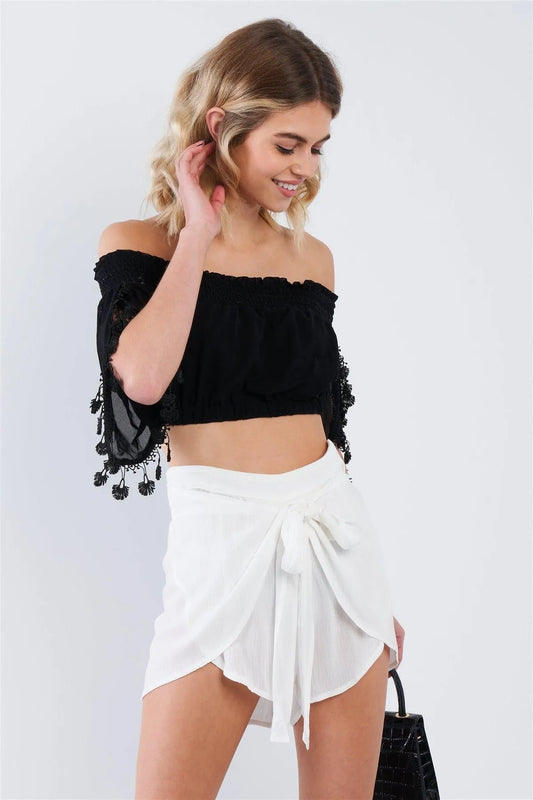 Off-White Boho Chic Wrap Sheer Mini Shorts /3-2-1 - Tasha Apparel Wholesale