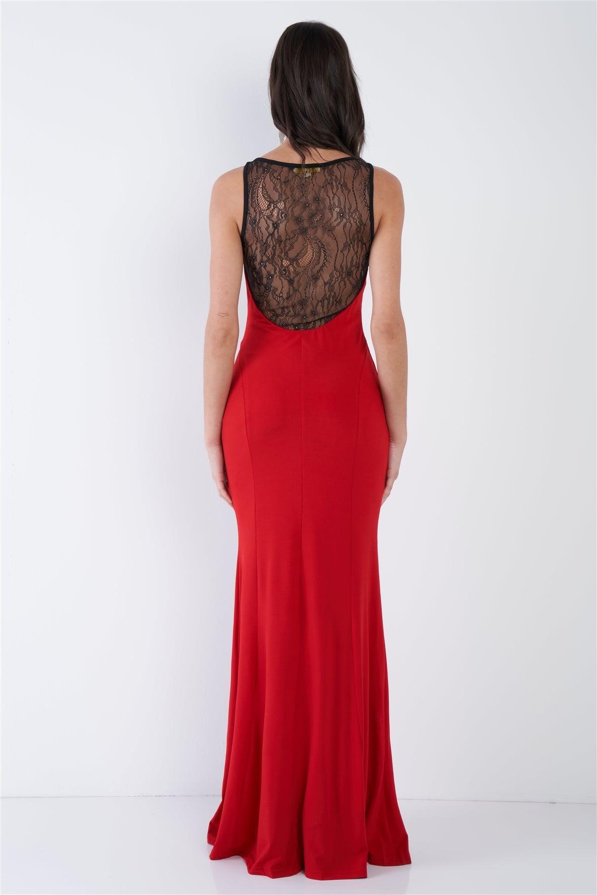 Red Sheer Lace Sweetheart Elegant Maxi Dress /2-2-2
