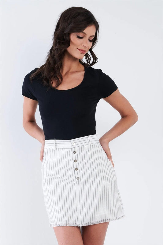 Off-White Raw Edged Pin Stripe Mini Skirt - Tasha Apparel Wholesale