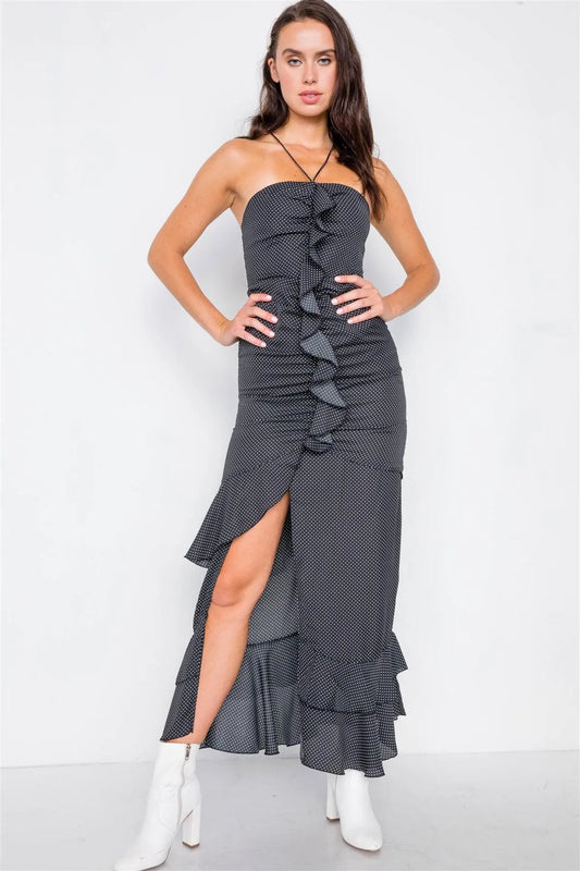 Black Halter Top Polkadot Maxi Dress /3-2-1 - Tasha Apparel Wholesale