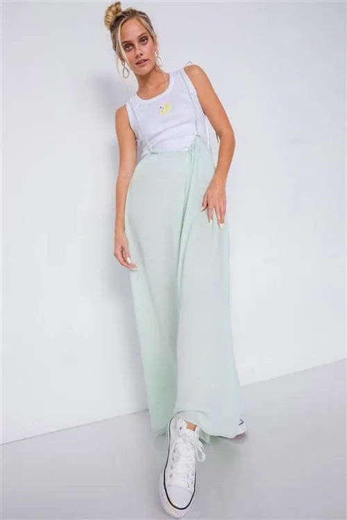 Mint Overall Vintage Sheer Wide Leg Jumpsuit - Tasha Apparel Wholesale
