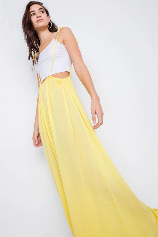 Yellow Overall Vintage Sheer Wide Leg Jumpsuit / 3-2-1 - Tasha Apparel Wholesale