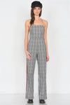 Checkered Wine & White Color Block Cotton Jumpsuit /3-2-1 - Tasha Apparel Wholesale
