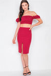 Red Polka Dot Printed Ruched Crop Top & Midi Skirt Set - Tasha Apparel Wholesale
