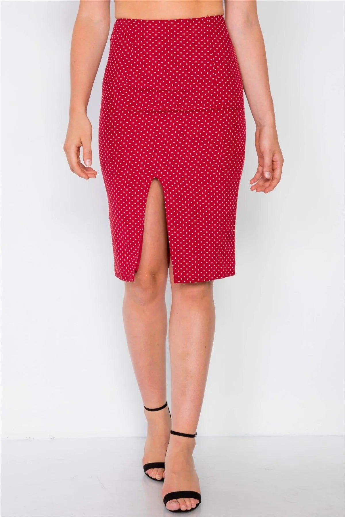 Red Polka Dot Printed Ruched Crop Top & Midi Skirt Set - Tasha Apparel Wholesale