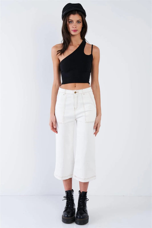 Off-White Wide Leg Denim Gaucho Jeans /3-2-1 - Tasha Apparel Wholesale