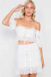 Off-White Cotton Sweetheart Crop Top & Lace Up Mini Skirt Set /3-2-1