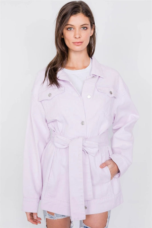 Pastel Lavender Vintage Denim Mini Jean Dress Jacket /3-2 - Tasha Apparel Wholesale