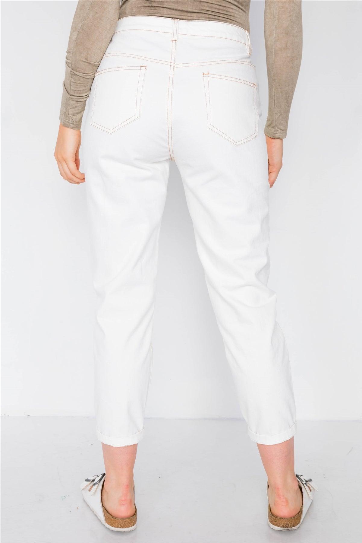 Off White Jeans With Brown Stitching  /2-2-1