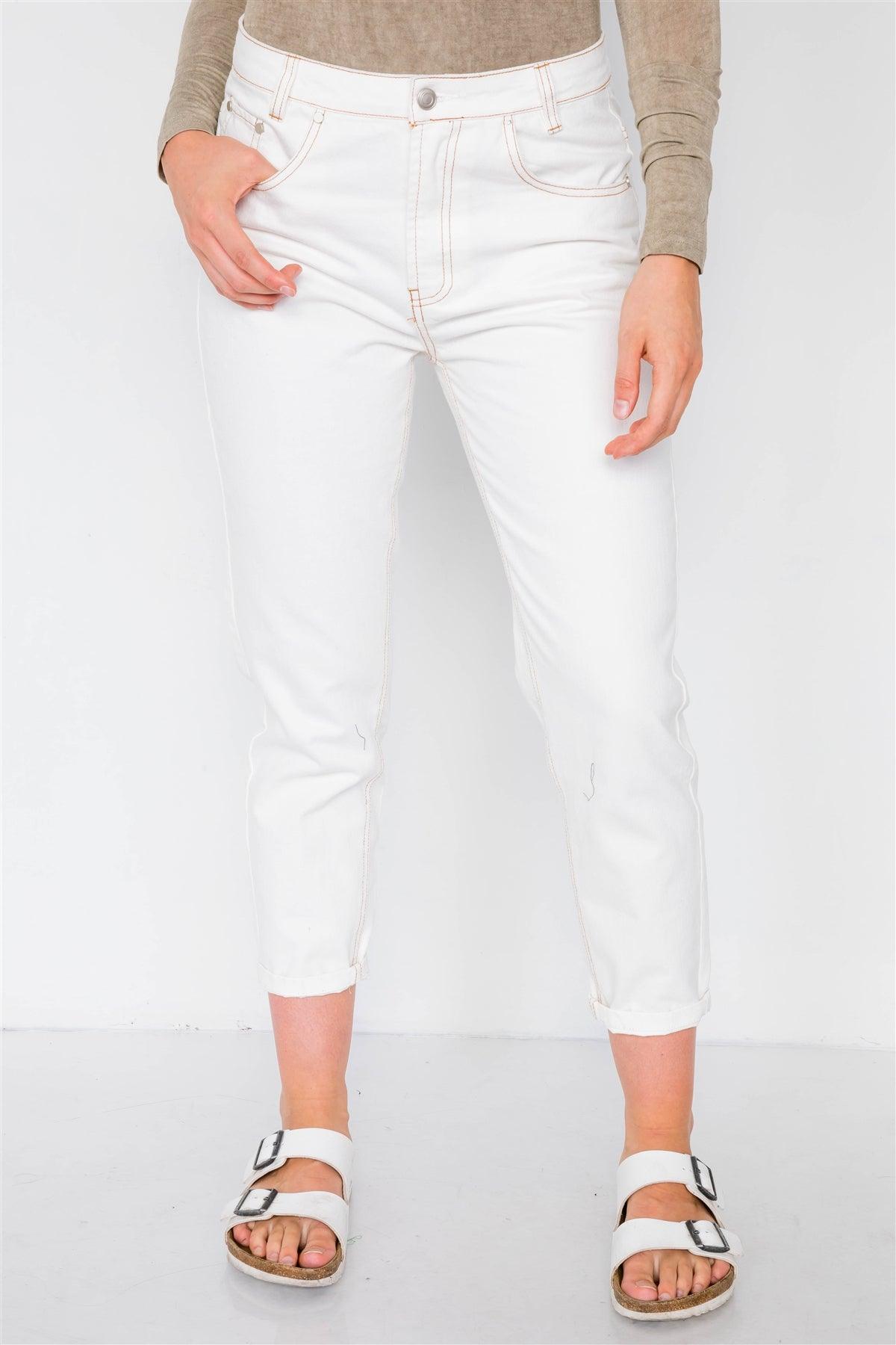 Off White Jeans With Brown Stitching  /2-2-1
