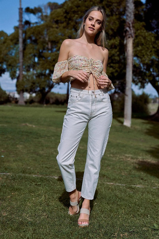 Off White With Brown Stitching Jeans /3-2-1 - Tasha Apparel Wholesale