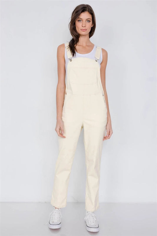Bone Suede Corduroy Artists Straight Leg Overall Jumpsuit /2-2-1 - Tasha Apparel Wholesale