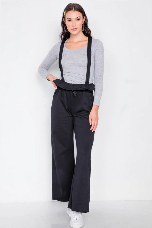 Black Relaxed Wide-Leg Overalls /3-2-1 - Tasha Apparel Wholesale